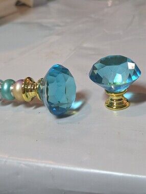 Crystal Blue Cabinet Knob with Gold Base - Home Accents  Set of 2